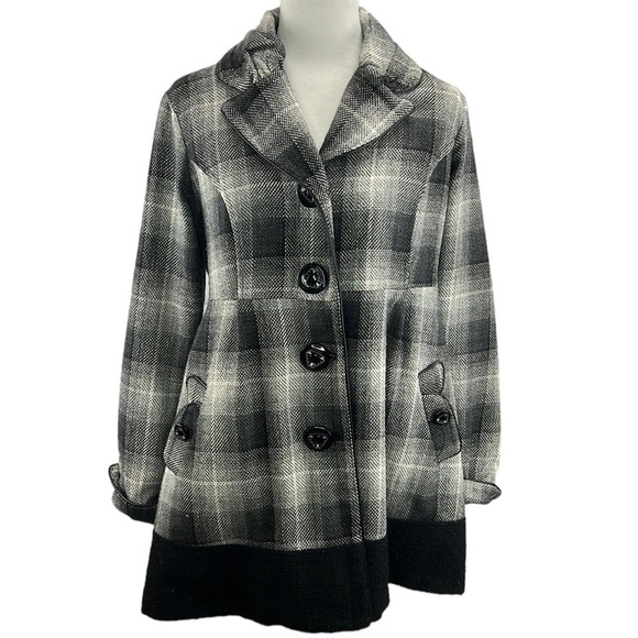 Jolt Plaid Pea Coat - Picture 1 of 7